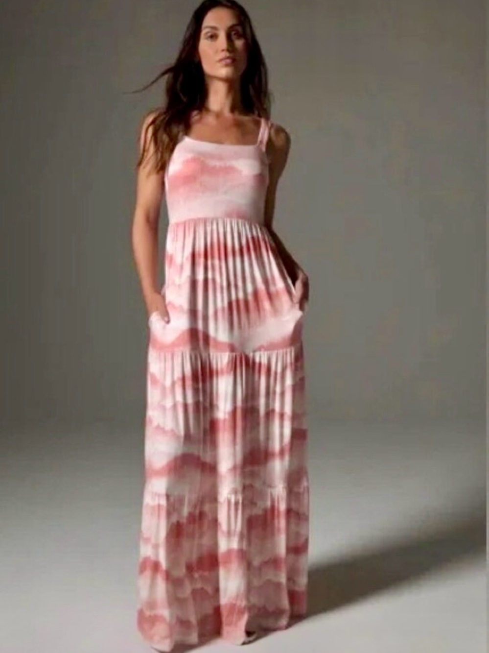 Soma NWT Balanced Clay Tiered Maxi Dress With Built In Bra And Pockets M